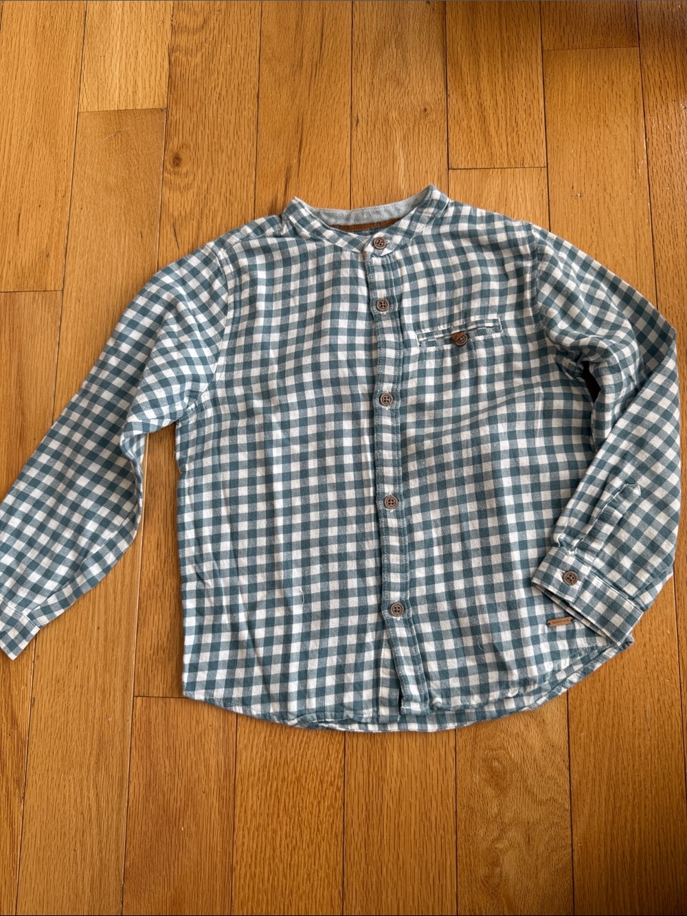 Zara Teal and White Gingham Button-Down Shirt boys size 4-5 years